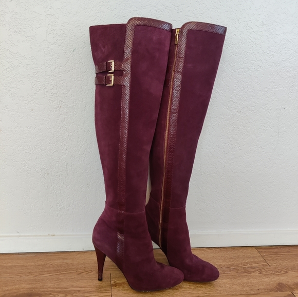 MICHAEL Michael Kors Shoes - Michael Kors Over The Knee Plum Burgundy Sueded Leather Boots Size 10 M